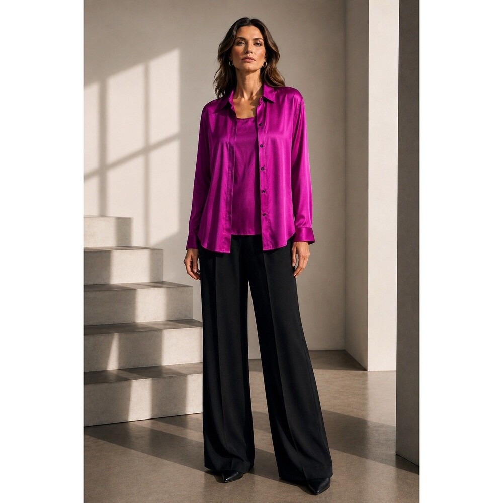 Silks By Joan Leslie 2 piece Blouse Set Fuschia Size 14 Vintage Heritage